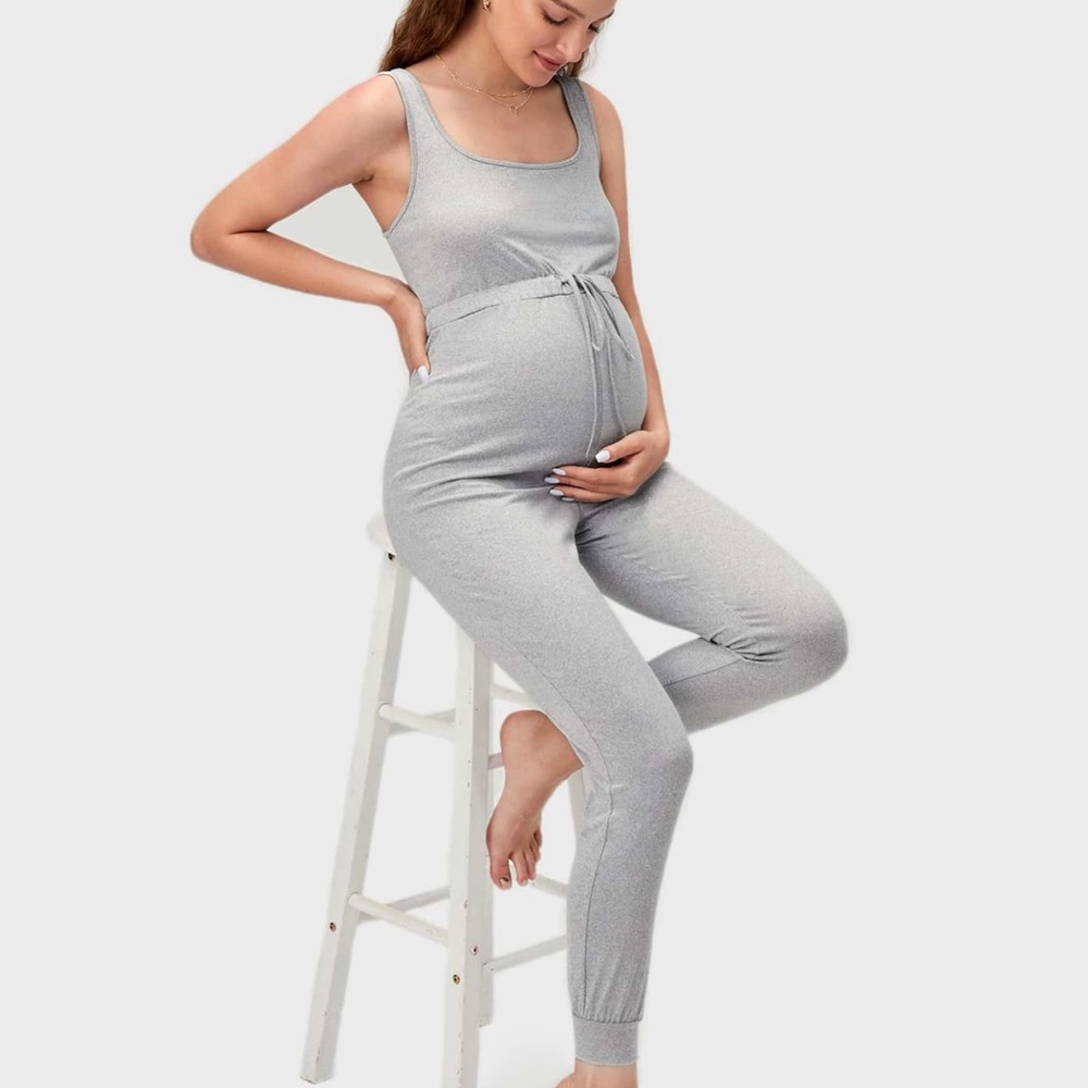 Gray Maternity Jumpsuit